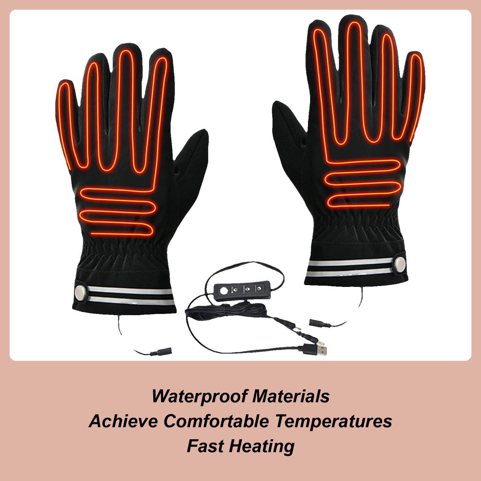 3-Temp USB Heated Gloves for Men, Waterproof Touchscreen Thermal Winter Gloves, Electric Heating for Outdoor Activities