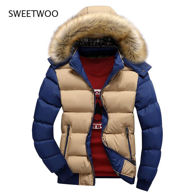 Men Down Jacket Winter New Male Casual Hooded Outwears Coat Warm Fur Parka Overcoat Men's Solid Thick Fleece Zipper Jackets