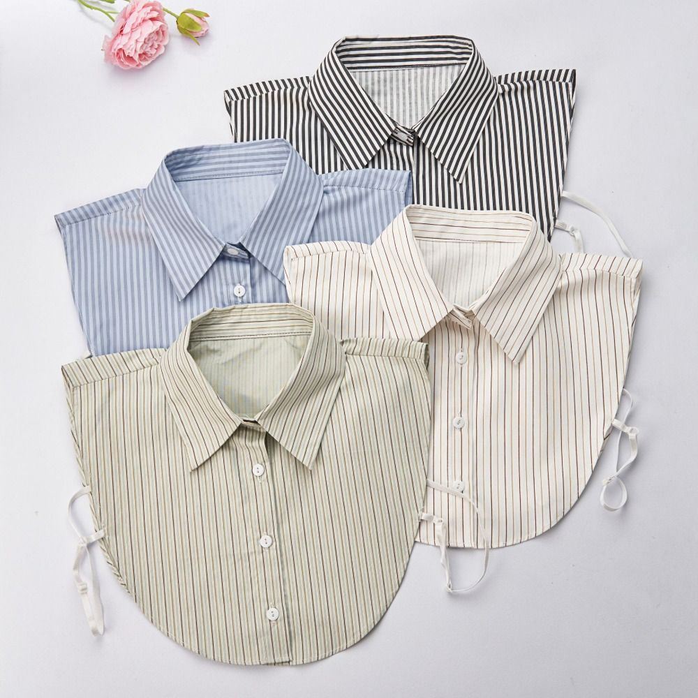 Fashion Cotton Stripes Fake Collar Vintage Detachable False Blouse Collar Classic Casual Clothes Accessories for Women