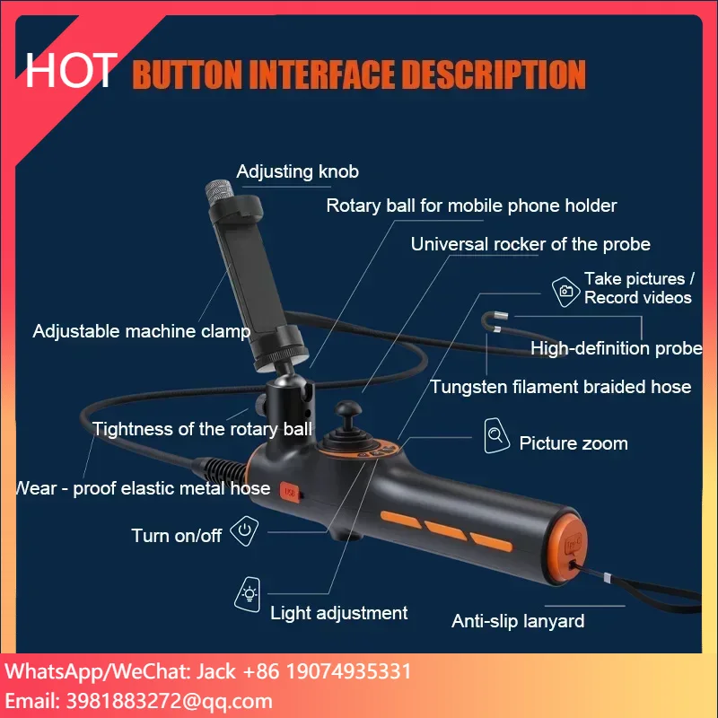 Factory Hot Sale Intelligent 6mm Video HD Industrial Flexible Steering Borescope Vehicle Maintenance Car Endoscope Camer