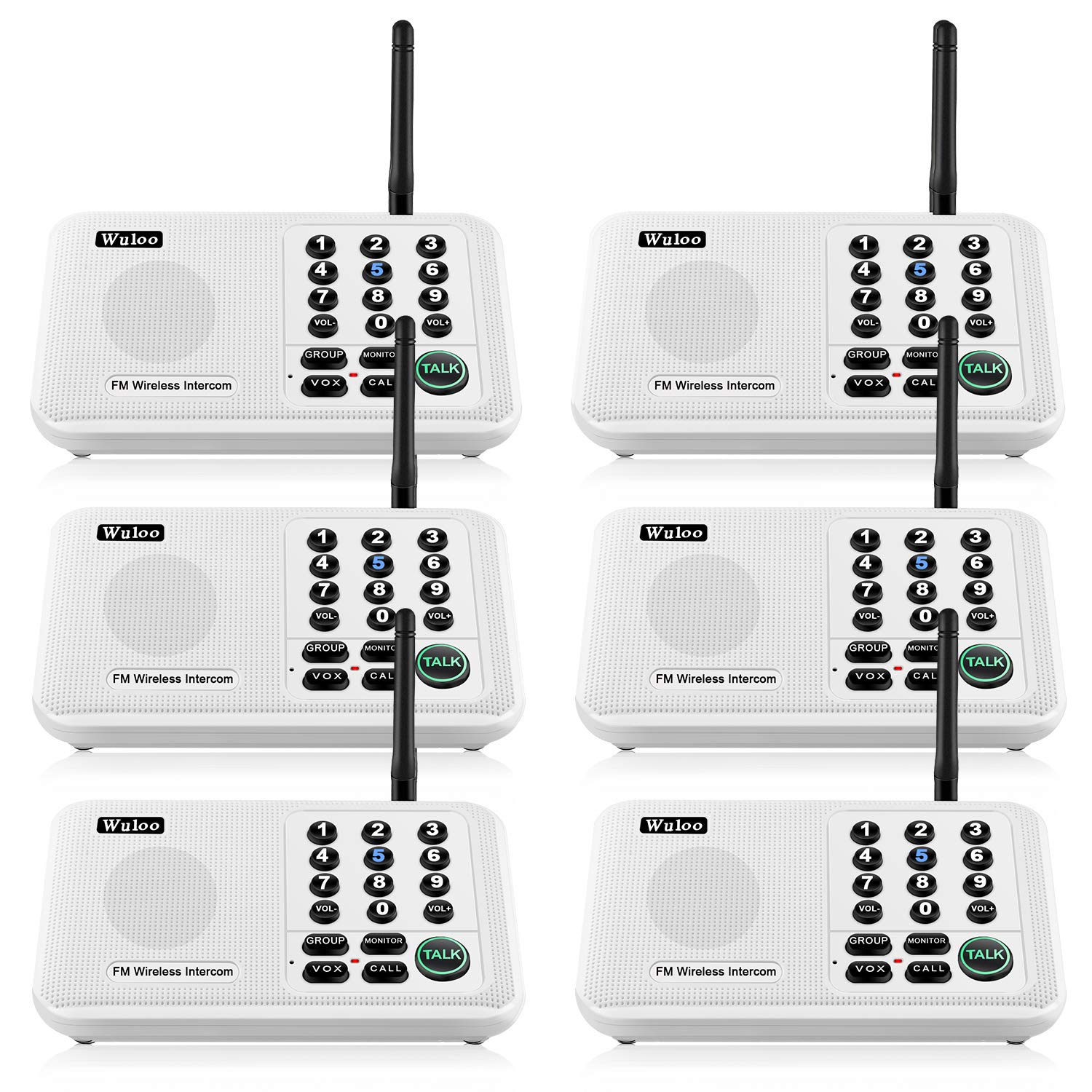 Wuloo Wireless Home Intercom System for House Business Office 5280 Feet Range 10 Channel Room To Room Communication System