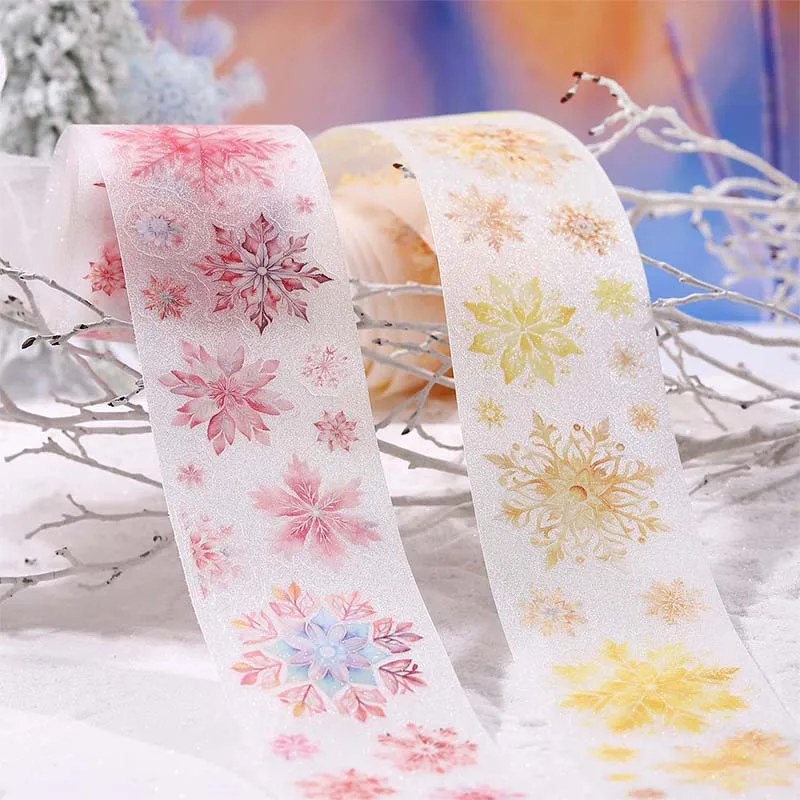 1Roll 2M PET Tape Roll Adhesive Snow Falls Silent Glitter Handbook Material Collage Bottom Package Adhesives Scrapbook 50mm*2m