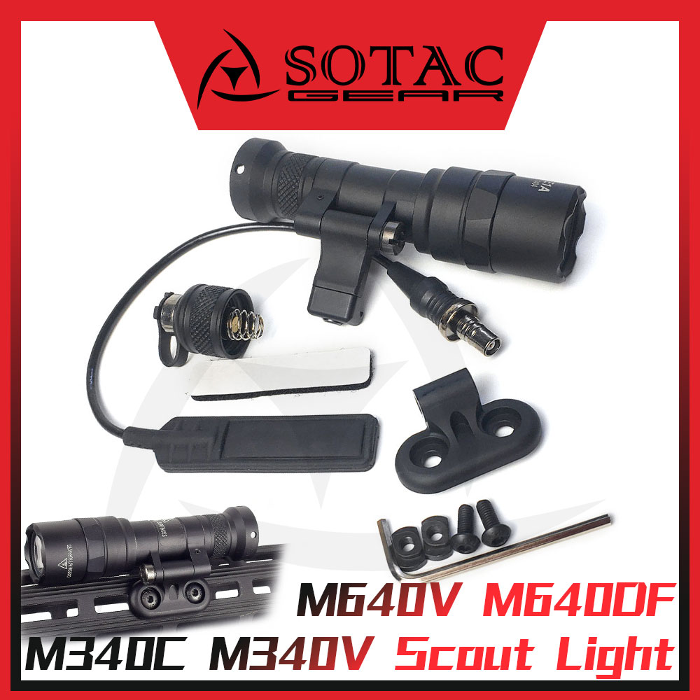 SOTAC M640V M640 DF M340C M340V Tactical Gear Flashlight Fit 20mm Rail Hunting Scout Light with Mount and Switch