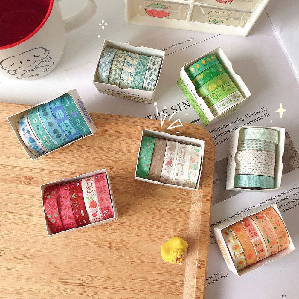 5Rolls/box Decorative Diary Journal Masking Tape Set DIY Scrapbooking Washi Tape Basic Pattern