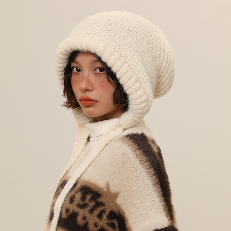 Strap Stacked Hat Wool Knitted Hat for Men and Women in Autumn and Winter, Warm and Cold proof, Small Face Showing, Hairline Hat