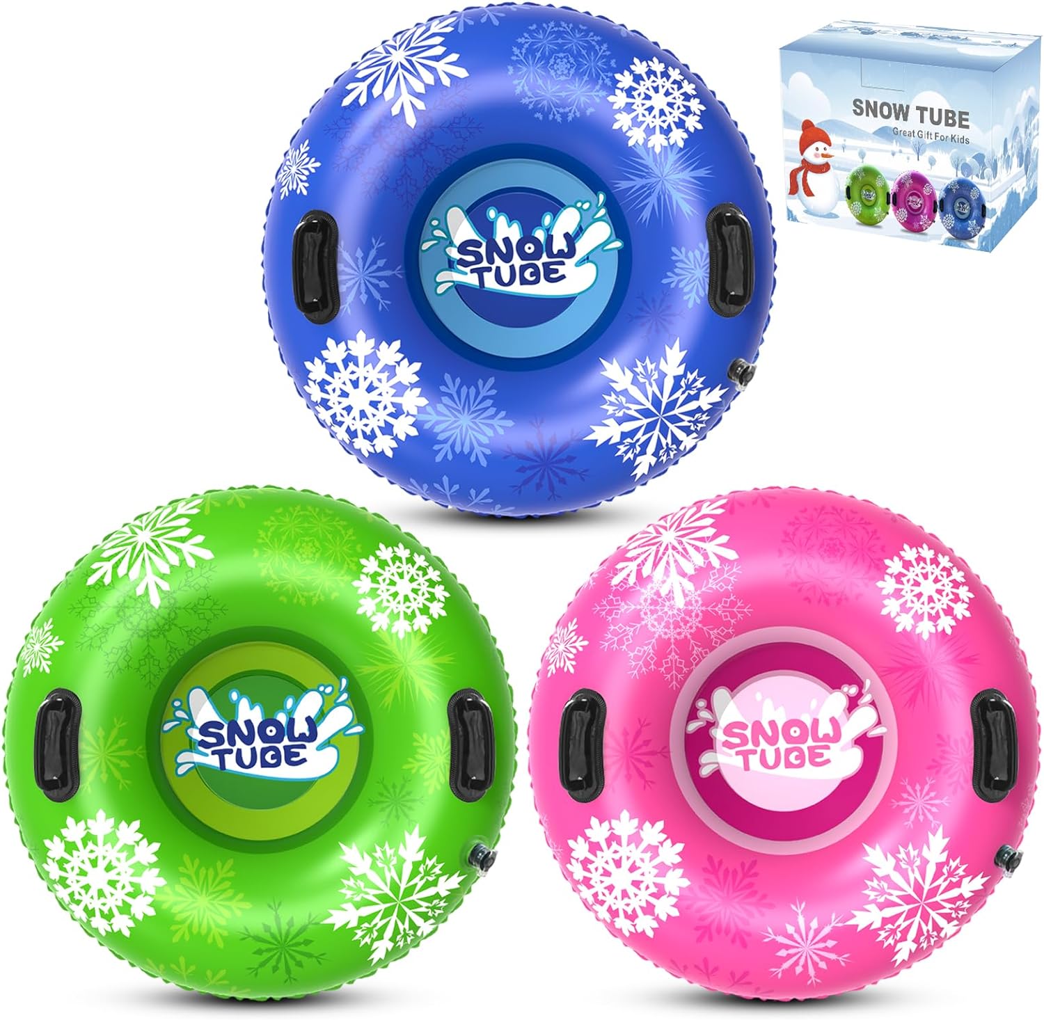 Snow Tubes Thickened Heavy Duty Hard Bottom Inflatable Snow Sleds with Handles Winter Outdoor Sports Toys for Boys Girls