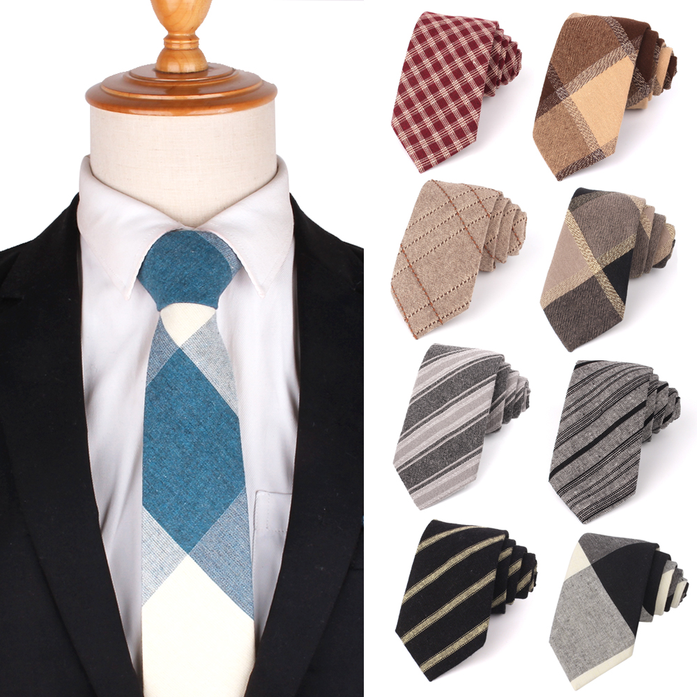 New Cotton Neck Ties For Men Fashion Plaid Tie 7 cm Slim Neck Tie Skinny Necktie For Wedding Party Black Red Striped Mens Ties