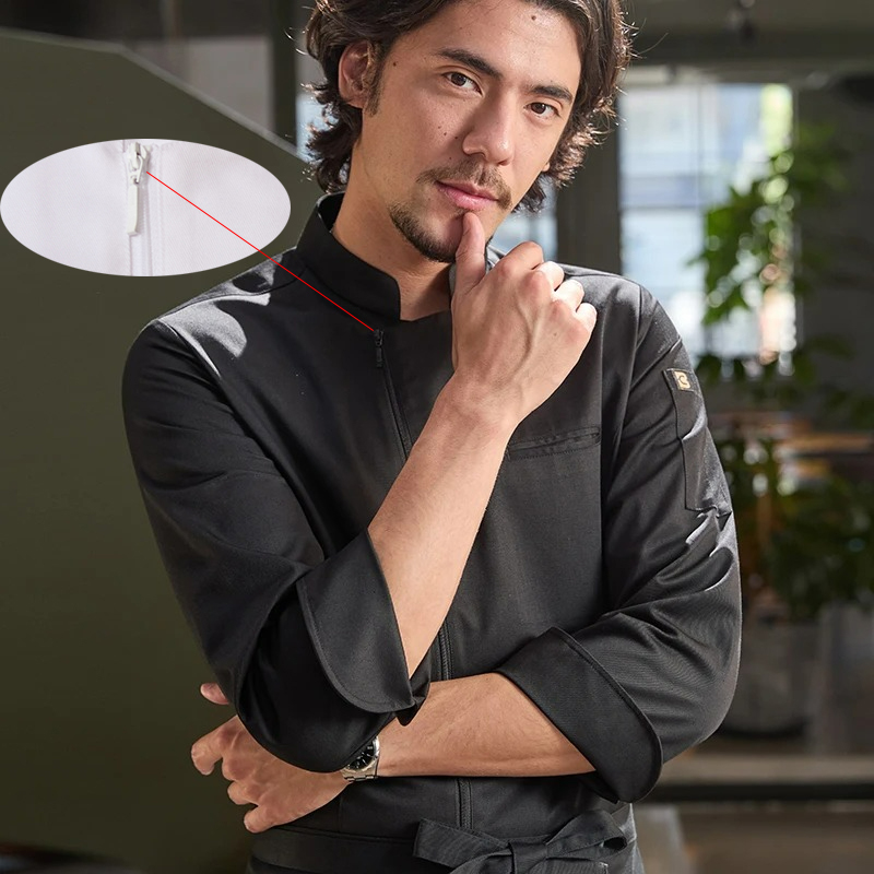 Zipper Chef Jacket for Men Women Long Sleeve in Hotel and Restaurant Kitchen Baking Waiter Uniform