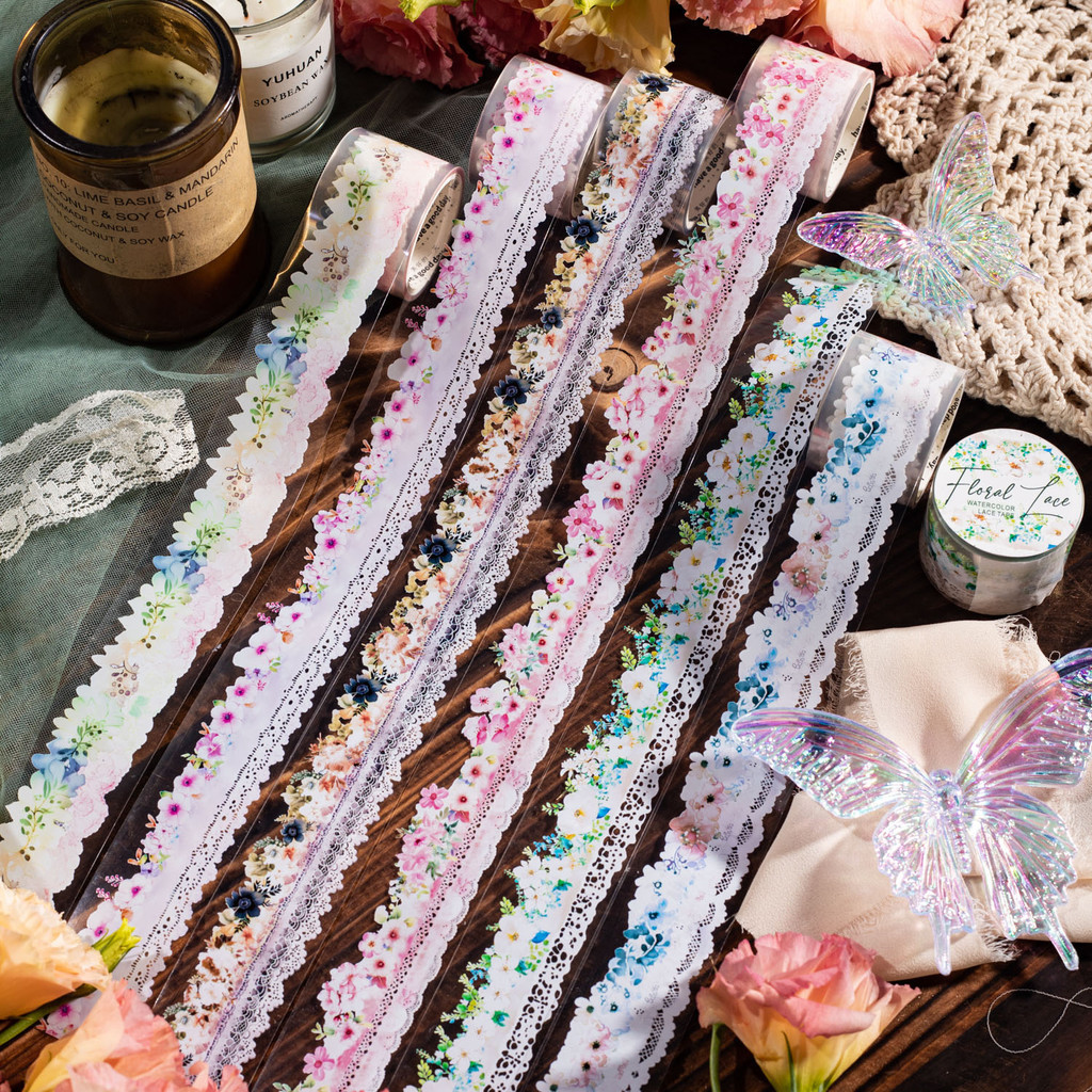 Journamm 30mm*2m PET Tape Lace Decor Stickers Scrapbooking Materials Art Collage Photo Album DIY Creative Tapes Aesth Stationery