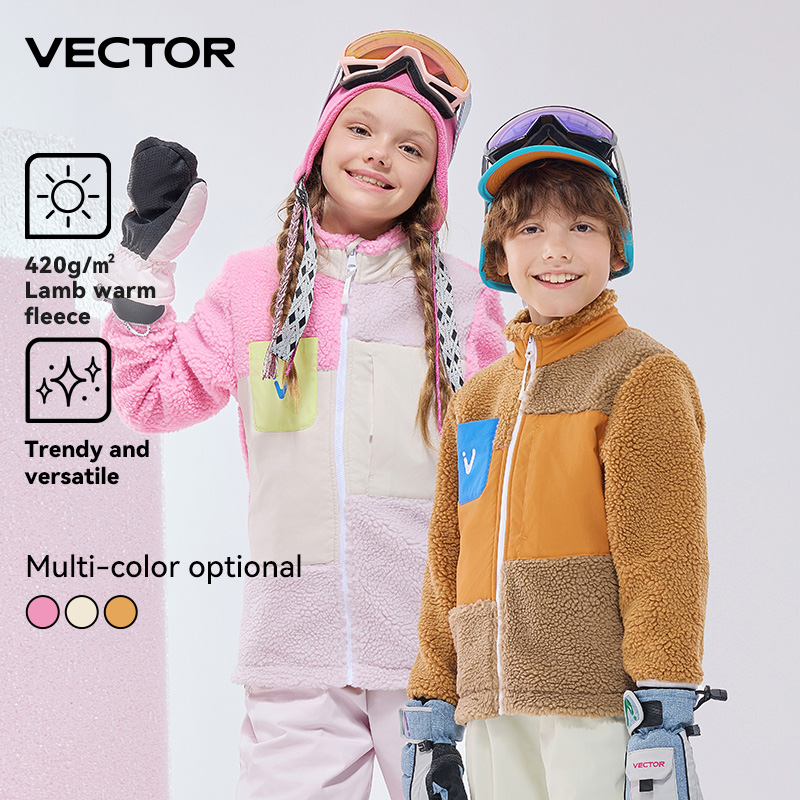 VECTOR Girls Boys Fleece Fleece Open Top with Contrasting Color Splicing for Warmth 420g Fleece Outdoor Double Board Skiing