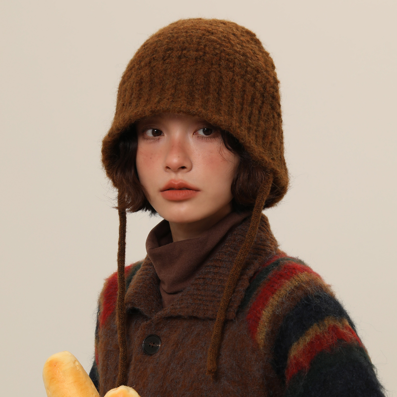 Knitted Wool Hat for Children in Autumn and Winter, Warm and Plush Knit Ear Protection Hat with Straps and A Head Cap