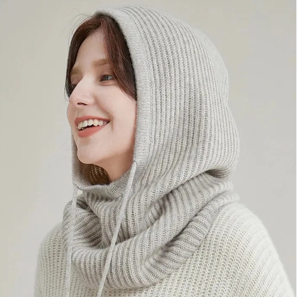 Hat Scarf One Autumn Winter New Men's Women's Fashion Fashionable Hundred Hershey Warm Sleeve Knitted Wool Drawstring Hat