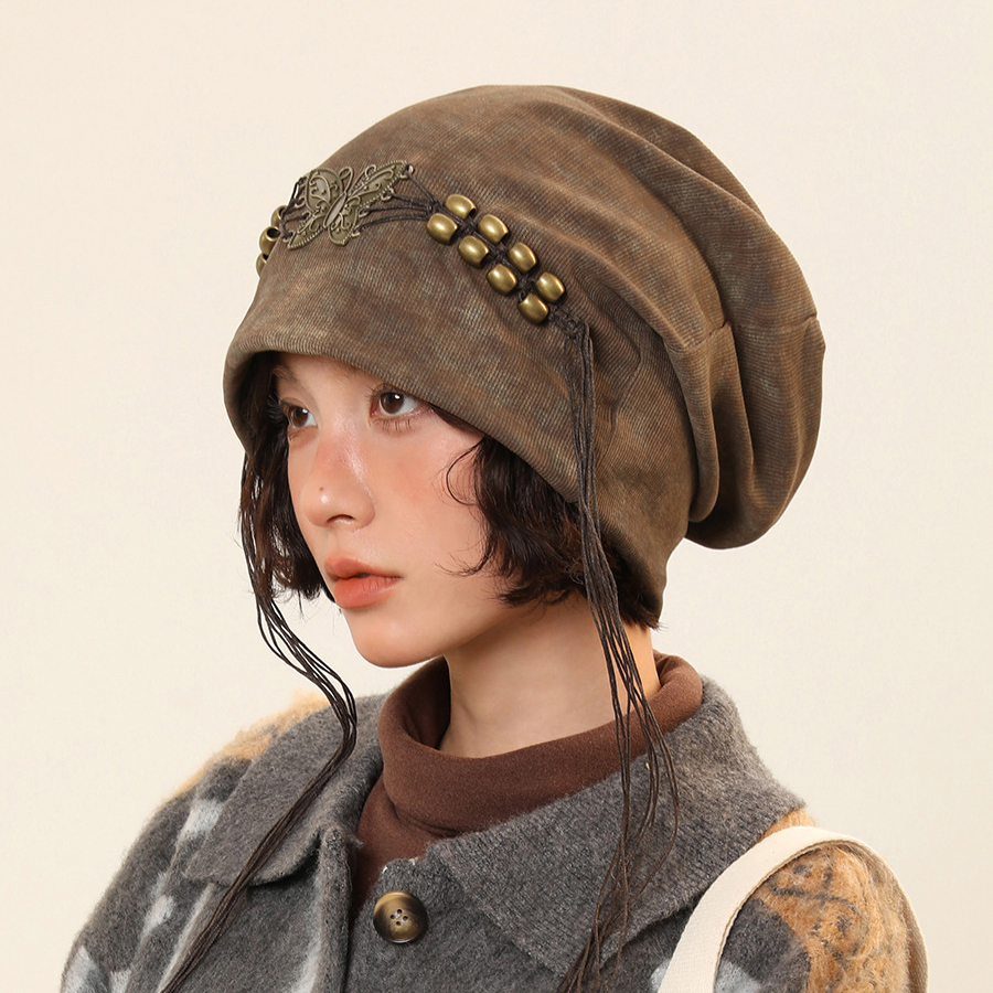 Hairline Hat, Warm and Cold proof, Small Face Showing, Retro Tie Dye Wool Knitted Hat for Men and Women in Autumn and Winter
