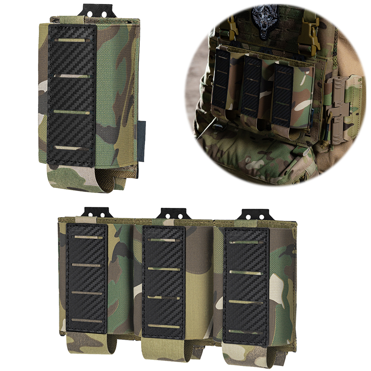 Tactical Magazine Pouch,Laser Cutting 5.56 Single And Triple Magazine Bag,Molle Tactical Gear Kit For Airsoft Shooting, Hunting