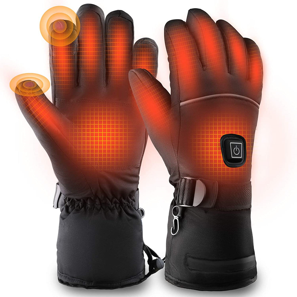 Custom Winter Warm Windproof Touch Screen Rechargeable Battery Powered Durable Heated leather Ski Glove