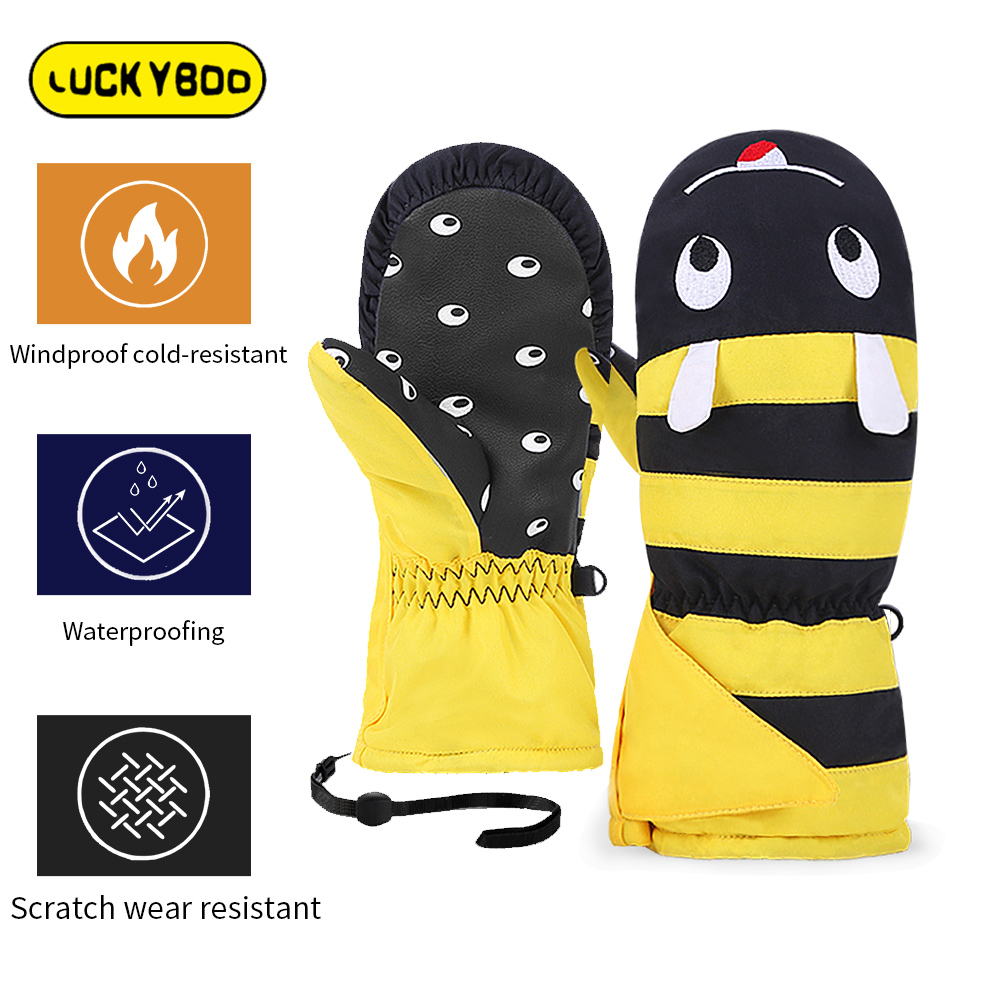 LUCKYBOO L1 Kids Winter Ski Mittens Waterproof Warm Gloves -30℃ Cute Bee Ladybug Panda Bunny Design