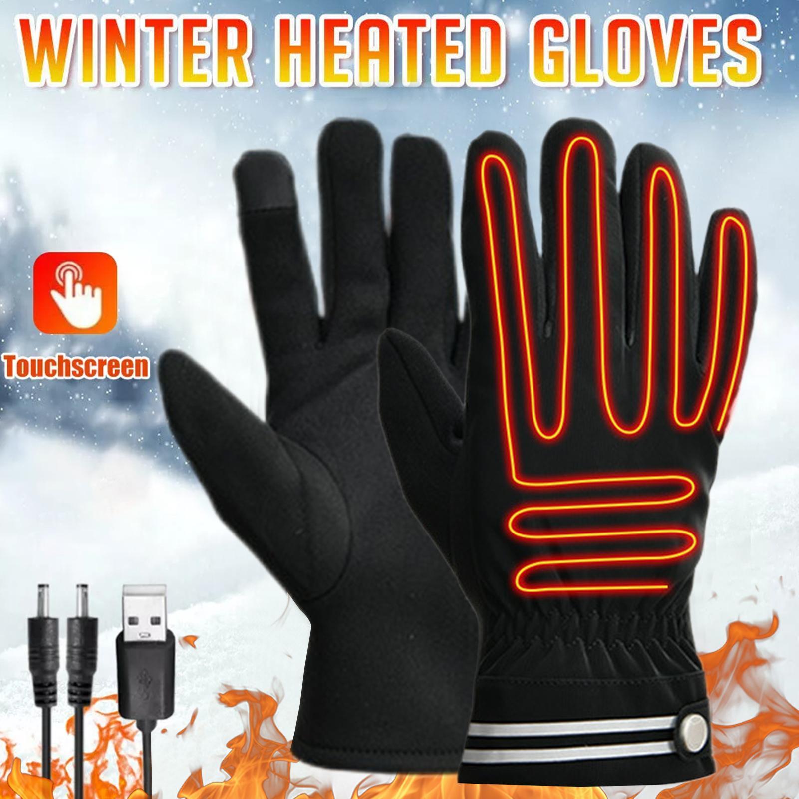 USB Heated Gloves for Men, 3 Temperature Settings Waterproof Touchscreen Winter Gloves, Electric Thermal Heating for Outdoor