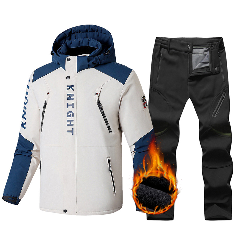Large Size 9XL Ski Suit Men Winter Warm Fleece Ski Jackets Pants Windproof Snow Coat Outdoor Snowboard Wear Set Husband Overalls