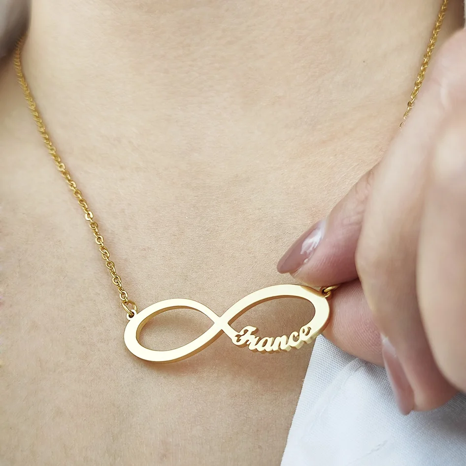 Custom Name Infinity Symbol Pendant Necklace for Women Men Couple Chokers Gold Personalised Stainless Steel Charm Jewelry Gifts