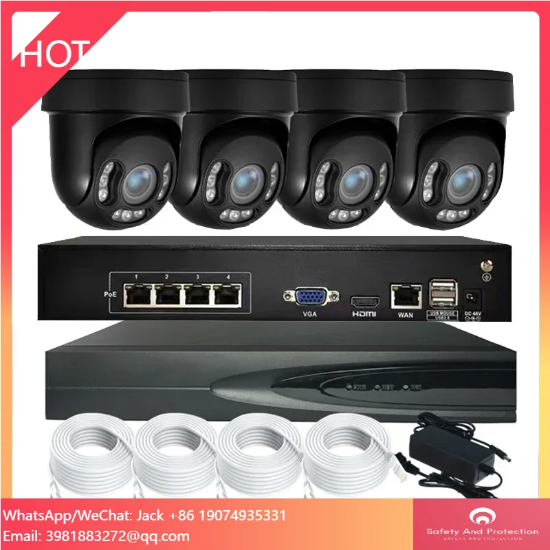 Cheap Full Color Night Vision 4K POE NVR IP Security Camera System 4 Channel PTZ Network Kit With 2 Way Audio