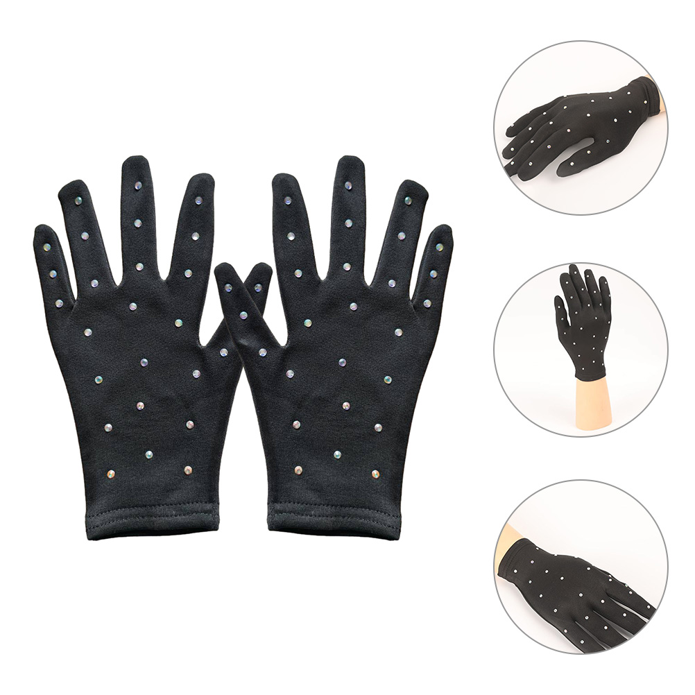 1 Pair Women Ice Rhinestones Sparkle Dance Party Stage For Figure Shows S Skating Performance Ice Dancing Costume Gloves Stage
