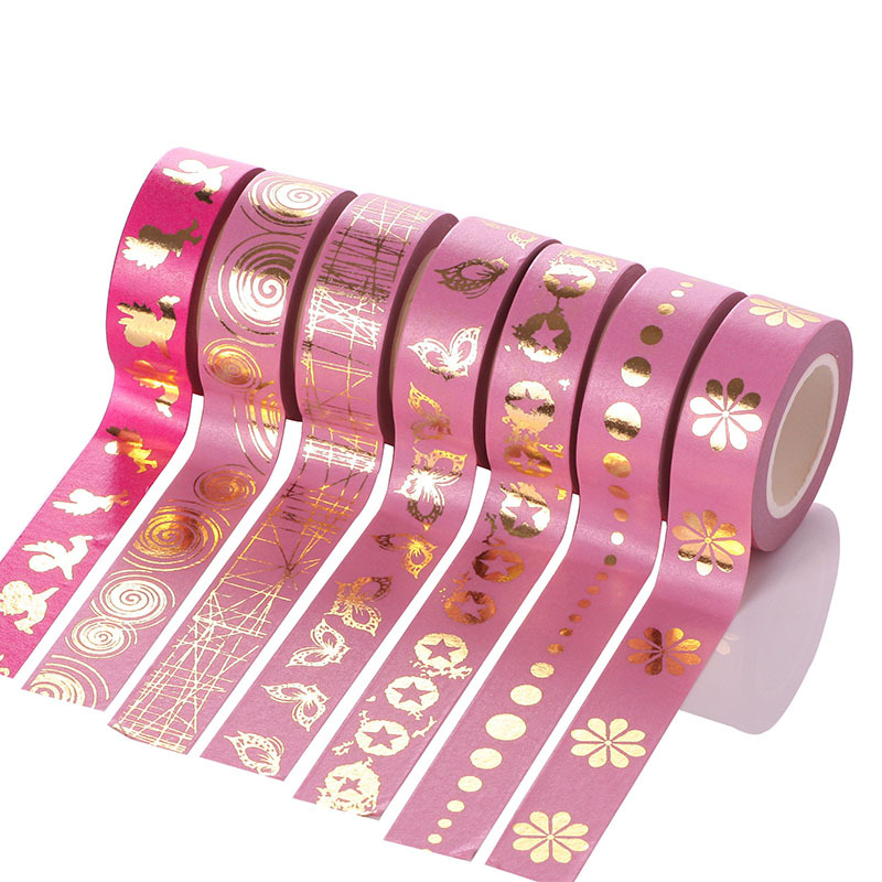 15mm*10m Golden Foil Washi Tape Diary Kawaii Scrapbooking DIY Decor For Scrapbook Photo Album Sticker Pink Masking Adhesive Tape