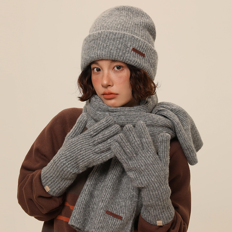 Autumn and Winter Hats Scarf, Hat, Gloves, Three Piece Set, Autumn and Winter Warm Knit Scarf, Female Couple, Student Hat