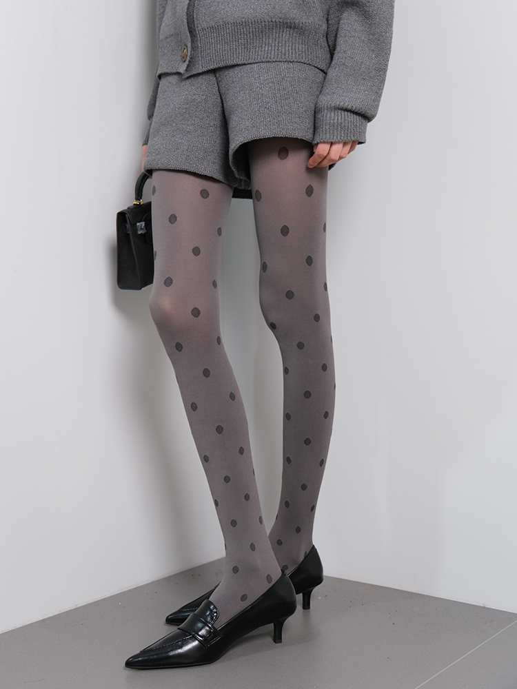 Autumn and Winter Socks with Niche Design, High end Romantic Light Gray Polka Dot Base Pantyhose, Knee and Calf Socks