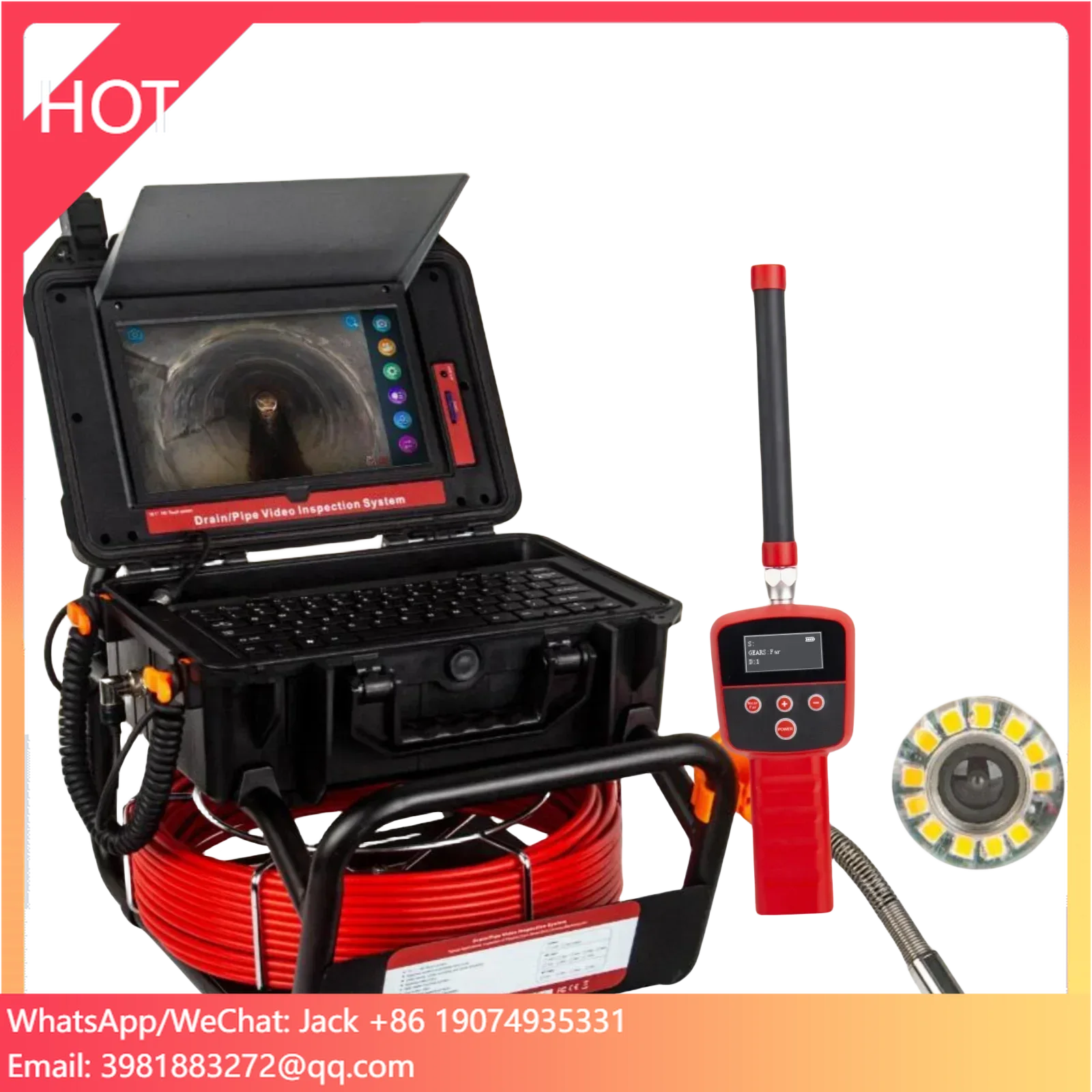 512HZ Sonde/Transmitter+Locator/Receiver Industrial Endoscope Meter Counter 8GB Audio+Video Sewer pipe Camera Inspection