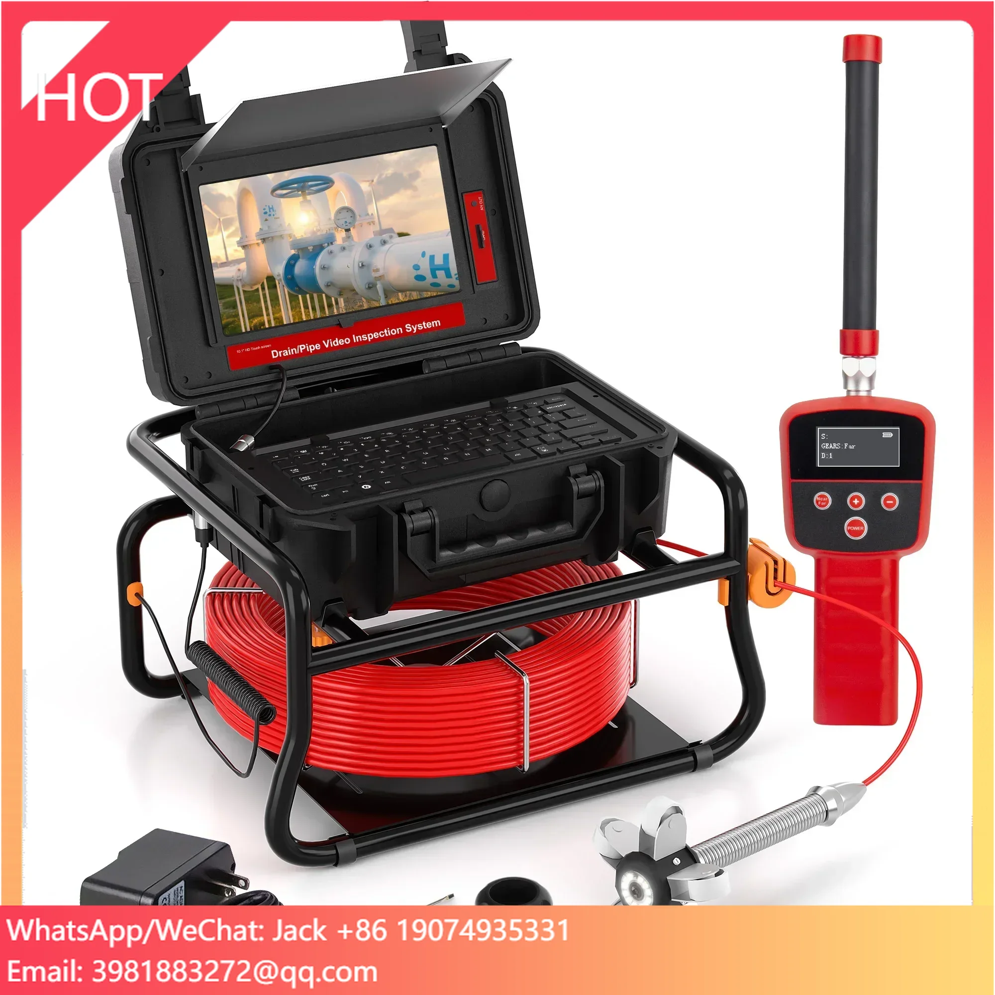 Self-leveling Function Sewer Camera Inspection 512HZ Transmission 7MM Diameter Red Cable Sewer Camera 8GB Card Video Recording