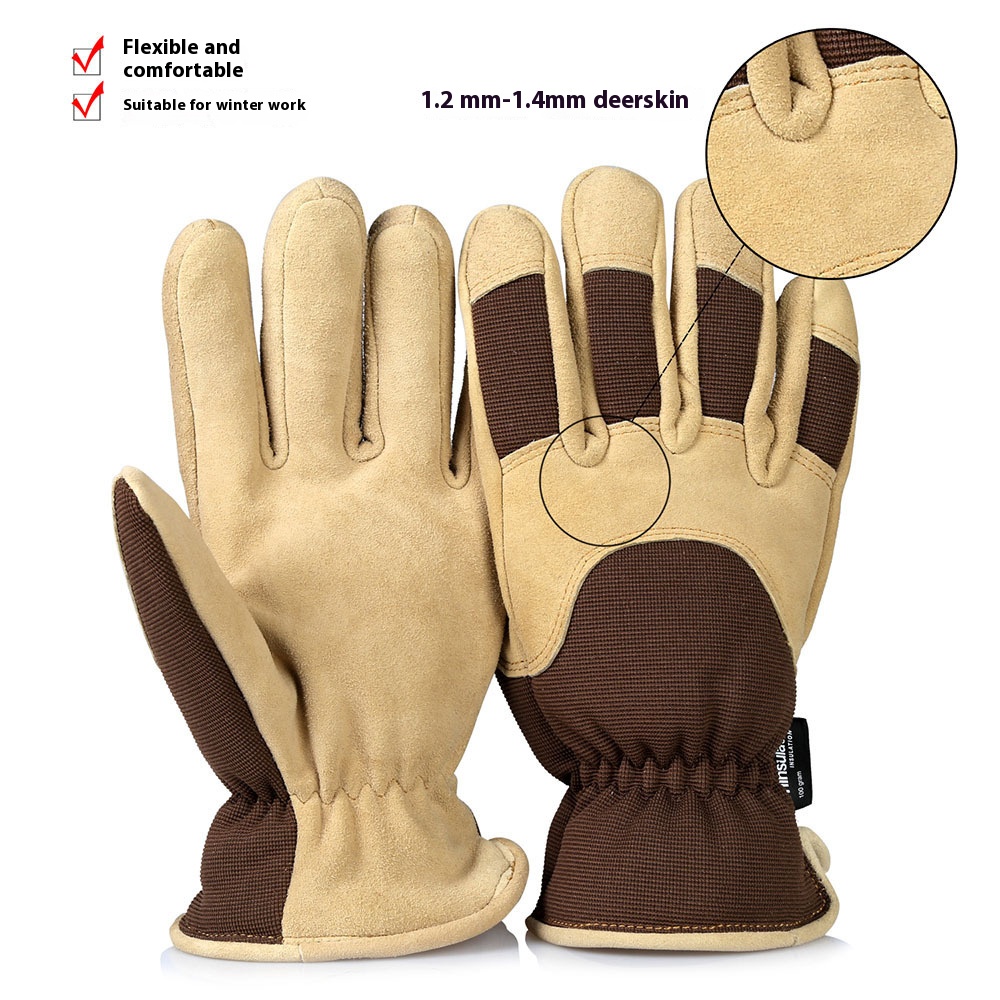 Winter Deerskin Gloves Soft And Comfortable Padded And Thickened Ski Shoveling Snow Warm Winter Work Riding Gloves