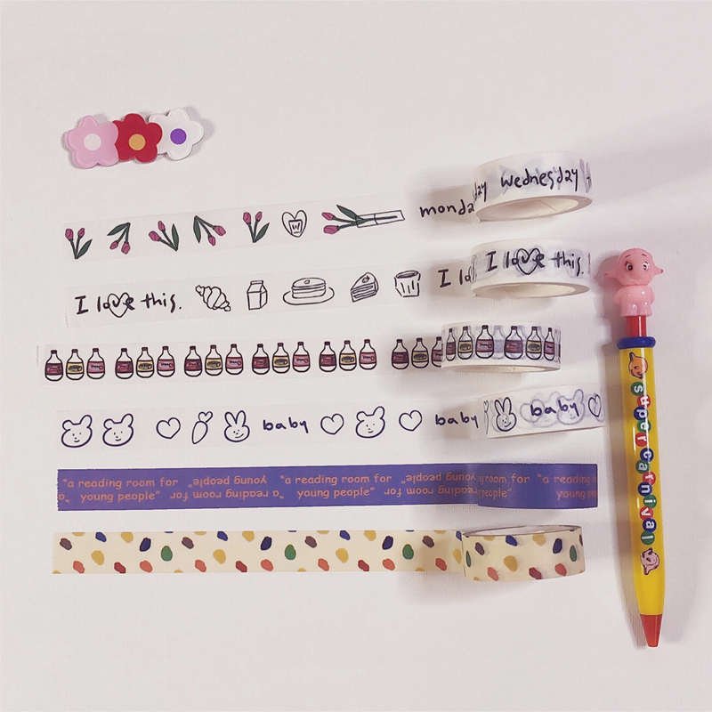 Ins Sale Simple Cute Washi Tape Japan Handbook Diy Decorative Masking Tapes Sealing Stickers Kawaii Cartoon Student Stationery