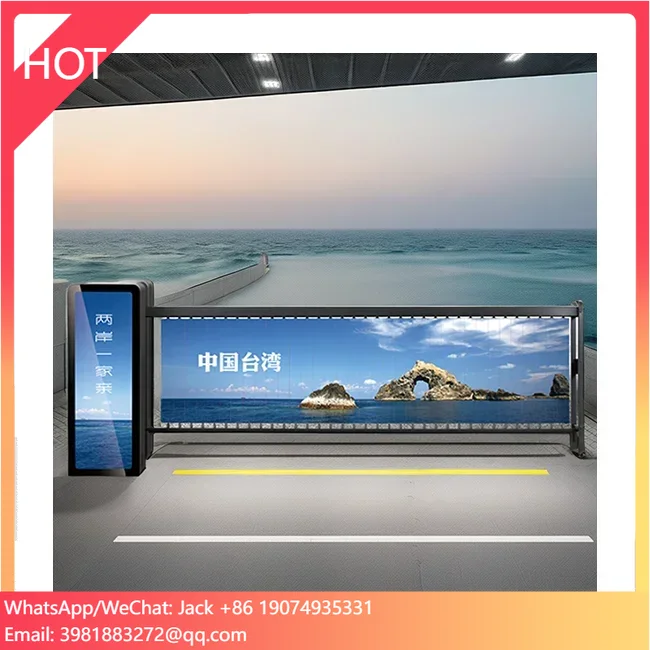 Automatic LED Screen Advertising Steel Security Barrier Gate For Car Parking Outdoor Entry And Exit Security System