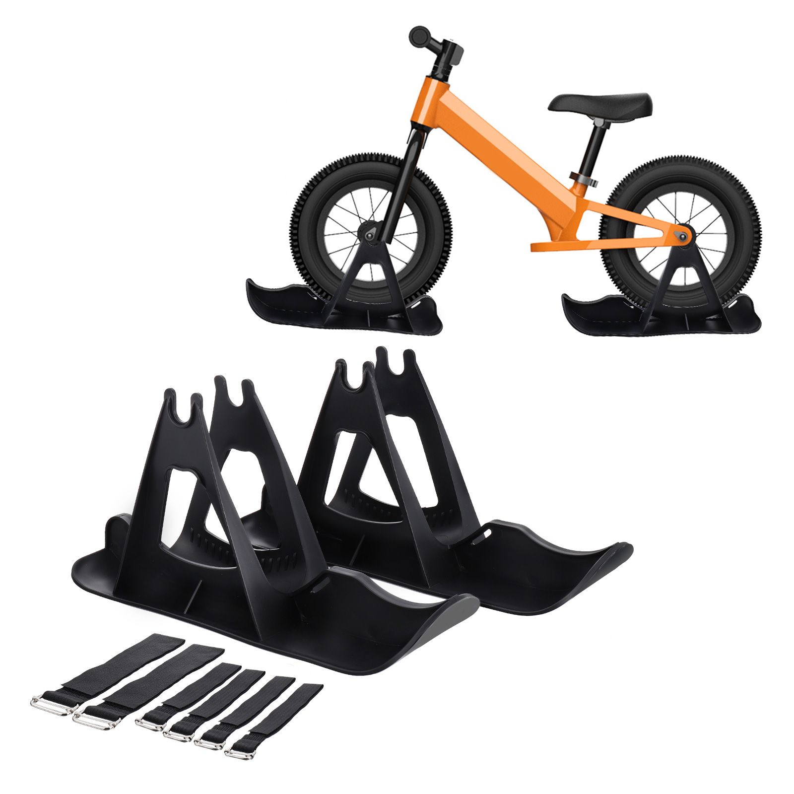 2pcs Kids Balance Bike Ski Board With Straps For 15 Inch Tire Durable Plastic Snow Sled Winter Outdoor Toy Training