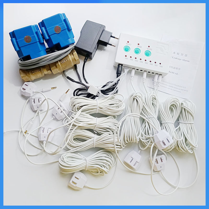 WLZ 808 Water Leakage Sensor With 8pcs Water Cables 2pcs DN15 DN20 DN25 Valves For Smart Home Water Overflow Detecting