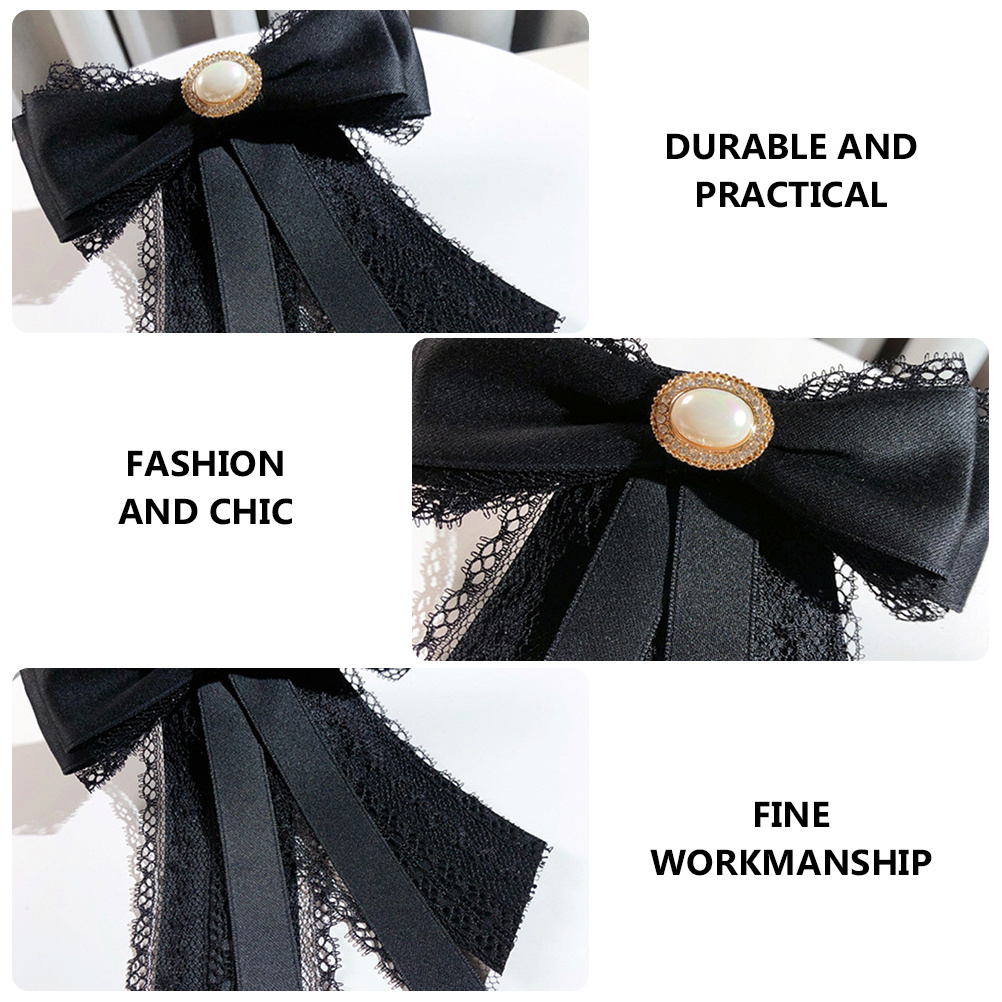 1pc Ribbon Women Pre-Tied Bow Elegant Pearls Lockable Brooch Back Banquet Wedding Party Gift Uniform Neck Tie Bow Tie For Women