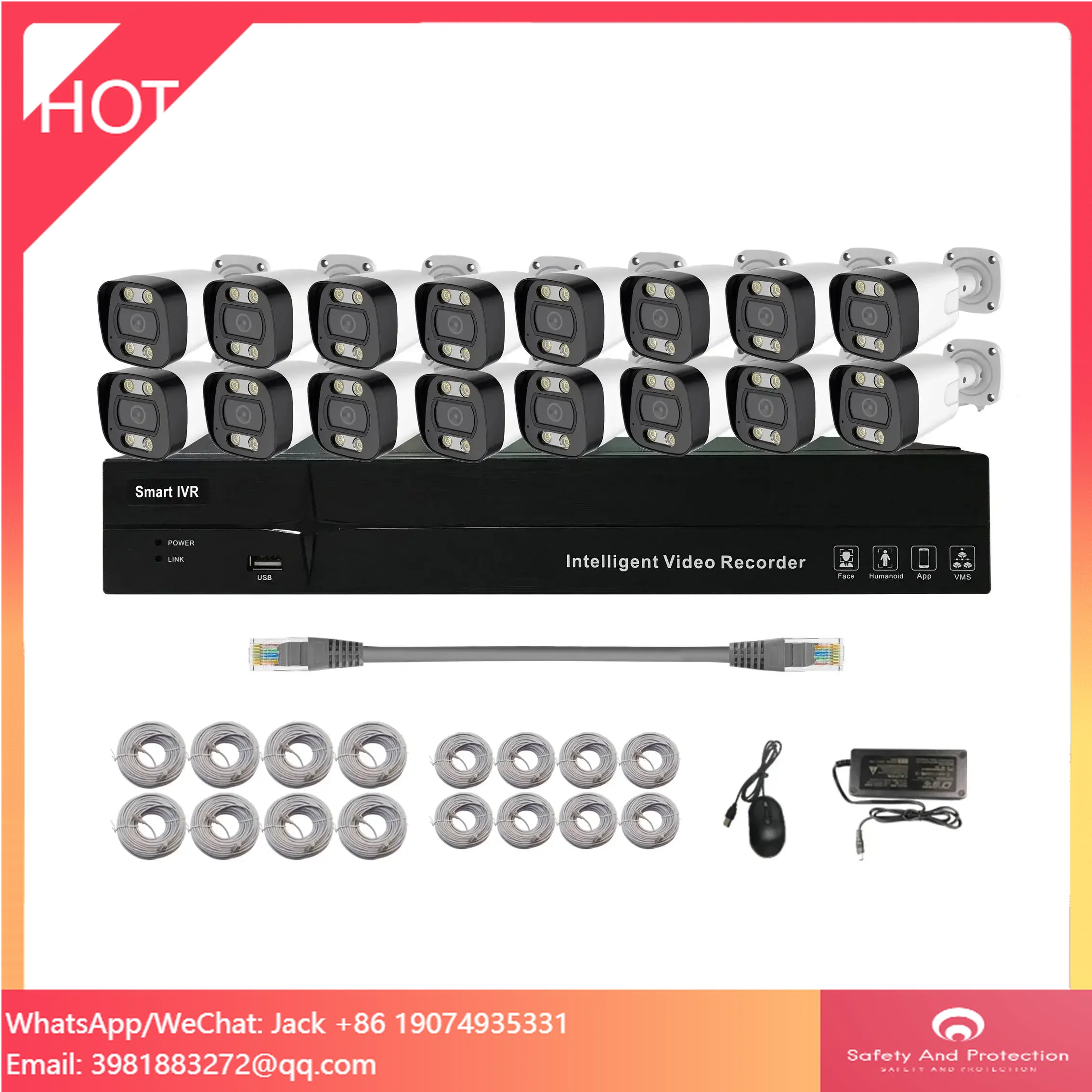 4K 16CH Security Camera System Home PoE NVR Kits 16Pcs 8MP IP Security Camera