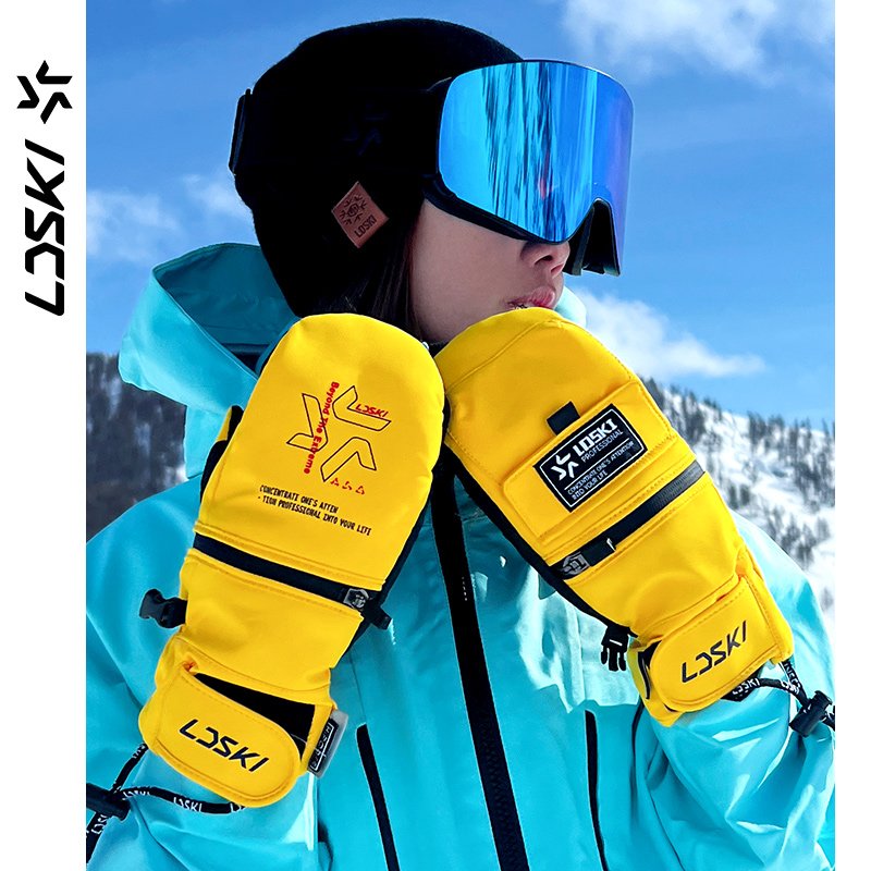 LDSKI Ski Gloves Winter Warm Waterproof 3M Cotton Touch Screen Zipper Half-Opening Mitten Women Men Snowboard Accessories