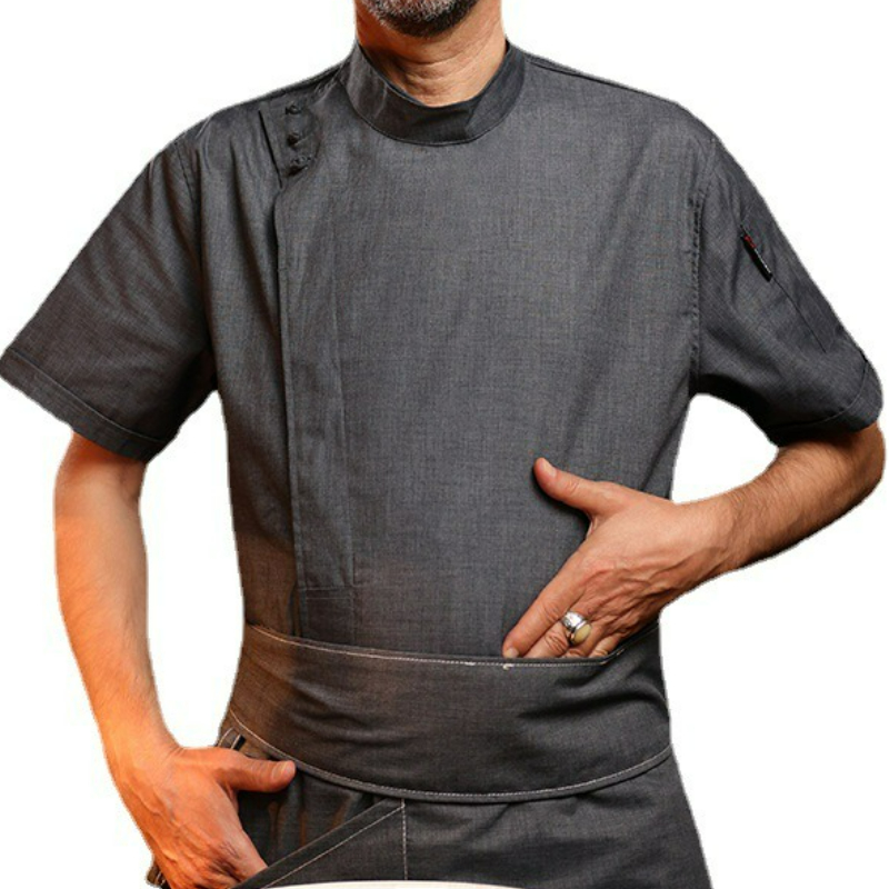 Unisex Chef Jacket Short Sleeve Kitchen Cook Coat Restaurant Waiter Uniform Top