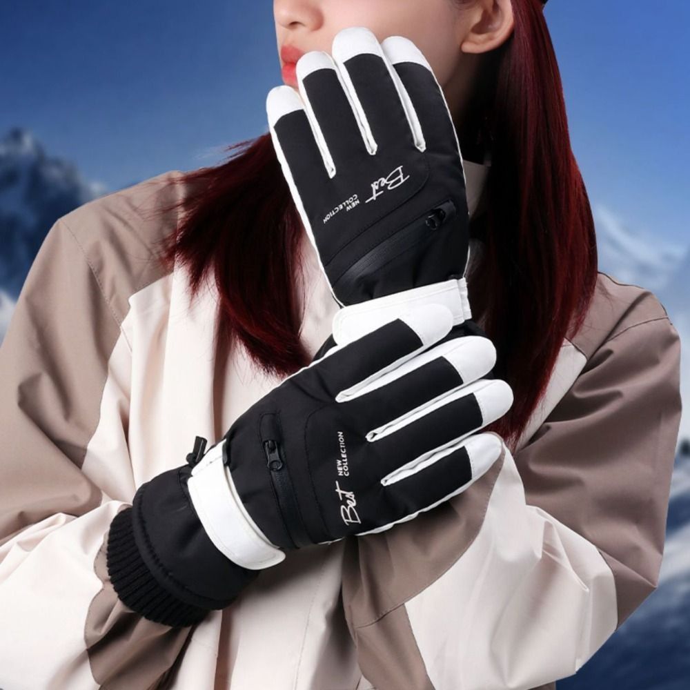 With Zippered Pocket Ski Gloves Full Finger Thicken Winter Warm Gloves Cycling Equipment Fashion Motorcycle Gloves