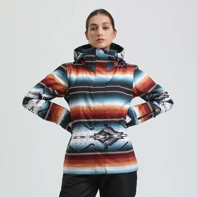 New Winter Woman Skiing Jackets 2025 Outdoor Warm Windproof Hooded Zipper Ski Sport Waterproof Outerwear Snow Print Female Coats