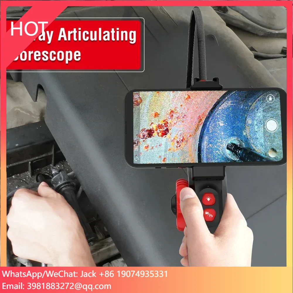 New UW18 Android ios 1080P Articulating Borescope Endoscope Video Inspection Camera  8.5mm, 6.0mm Lens Soft Cable Dual Camera