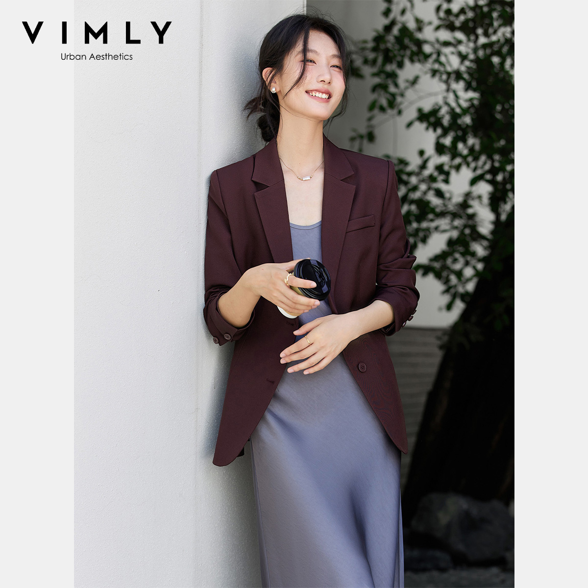 VIMLY Women's Red Elegant Jacket Coat Autumn 2025 Casual Notched Neck Ladies Blazer Woman Office Wear Pocket Blazer Femmes A2360