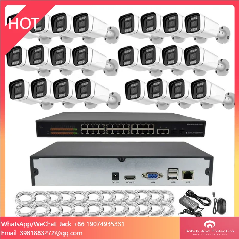 24pcs 8MP Outdoor Camera 24 Port POE Switch 4K 32 Channels NVR 24 Channel POE CCTV System