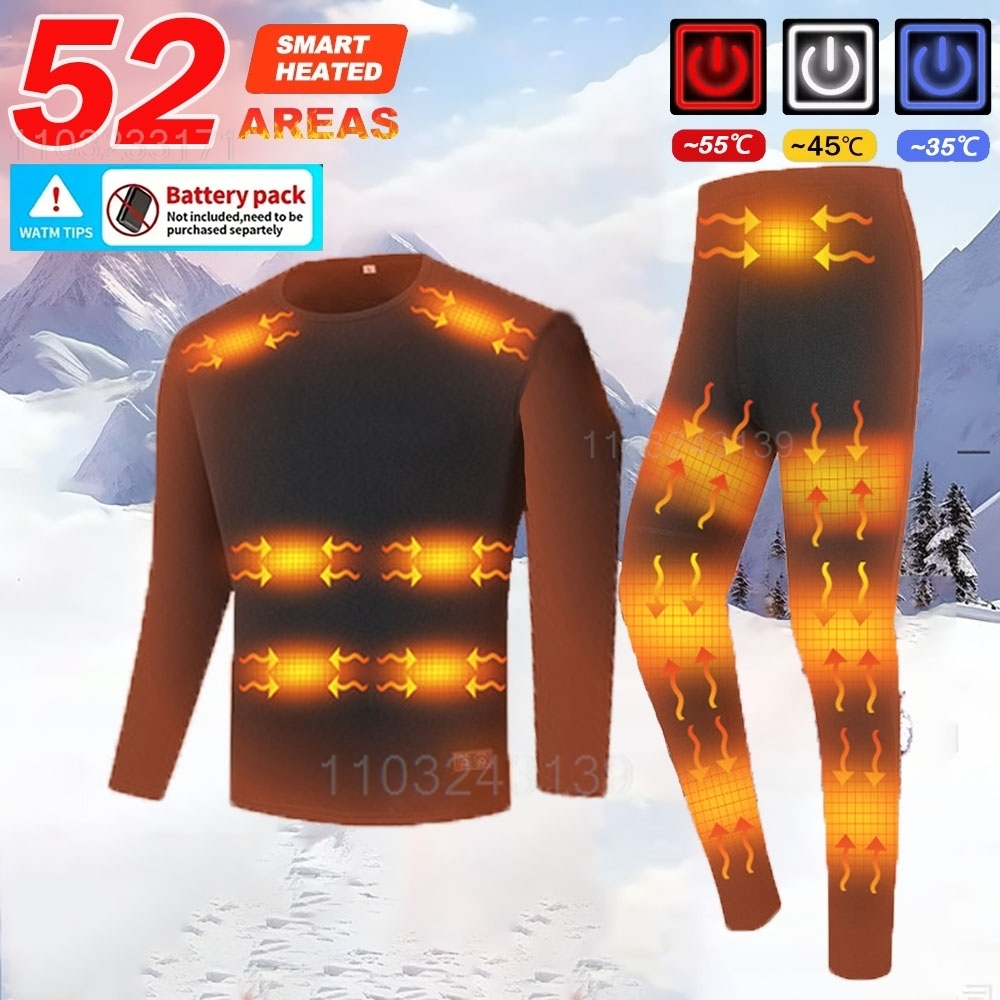 NEW 52 Areas Heated Underwear Ski Suit Winter Thermal Heated Vest USB Electric Heating Jacket Clothing Constant Temperature 