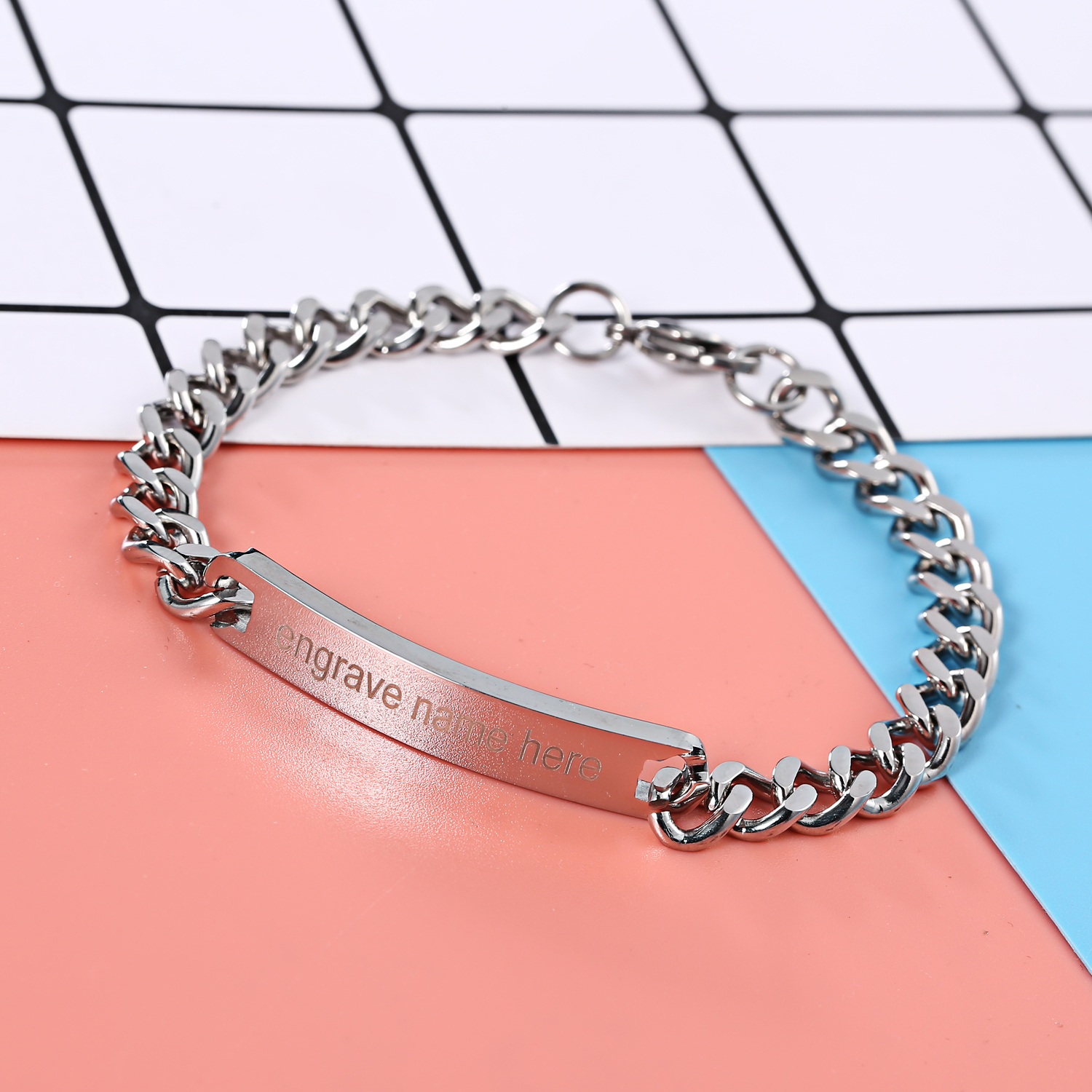 Customized Engrave Picture Letter Name Bracelet Chain Stainless Steel Bracelet Bangle For Couple Women Men Boy Girl Gift