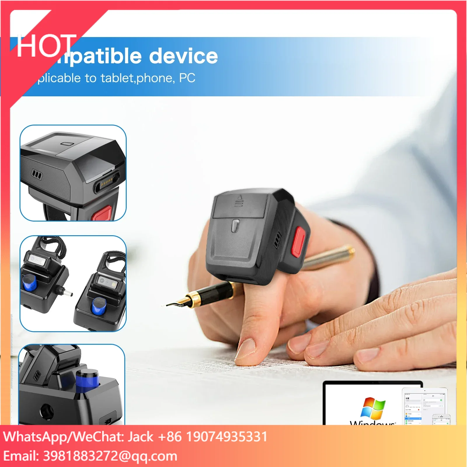 NETUM Bluetooth Wireless 2D Barcode Ring Scanner With Zebra Engine Compatible With Bluetooth Function & 2.4GHz For Windows