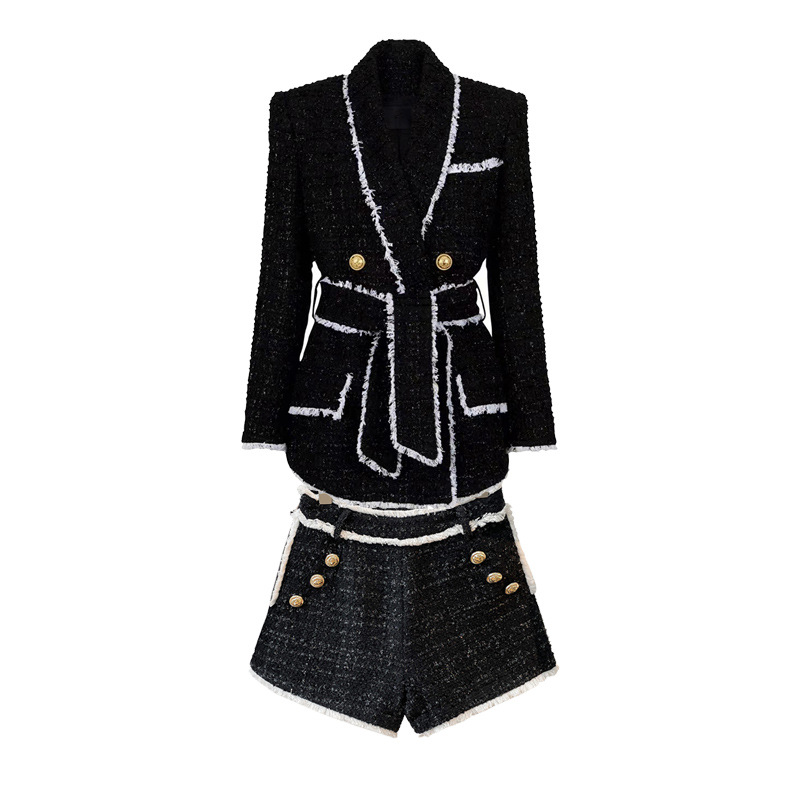 Temperament Tweed Slim Fit Business Suit Shorts TwoPieceSets Women SpringAutumn New Office Lady Shorts Sets Femaleкостюм