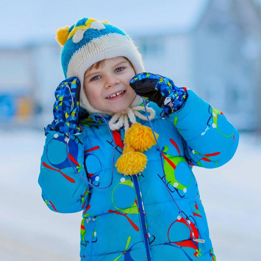 3pcs Nylon Glove Lanyard For Kids Ski Mittens Anti Lost String Strap Reusable Clips Toddler Neck Leash Hang Ring Blue Strap For