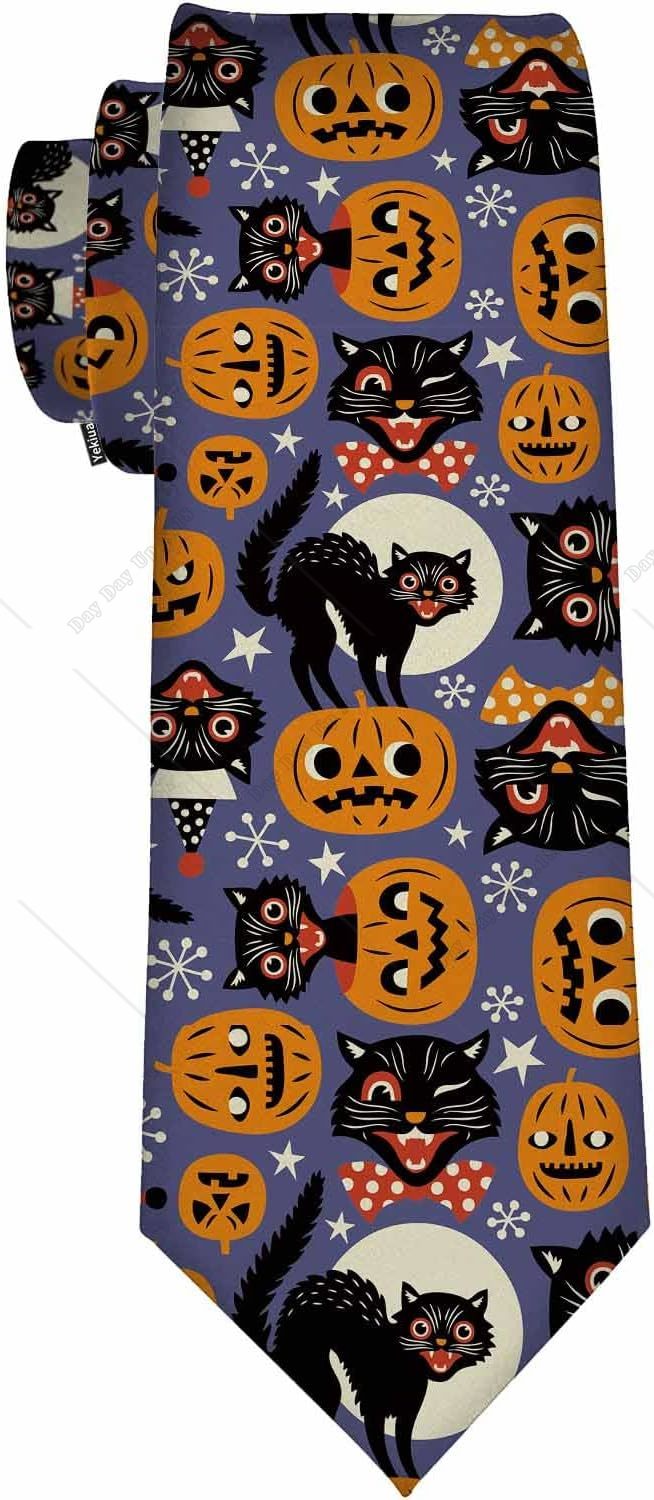 Halloween Scary Cats Pumpkins Gothic Tie Men's Ties Print One Size Gifts for Men Holiday Tie